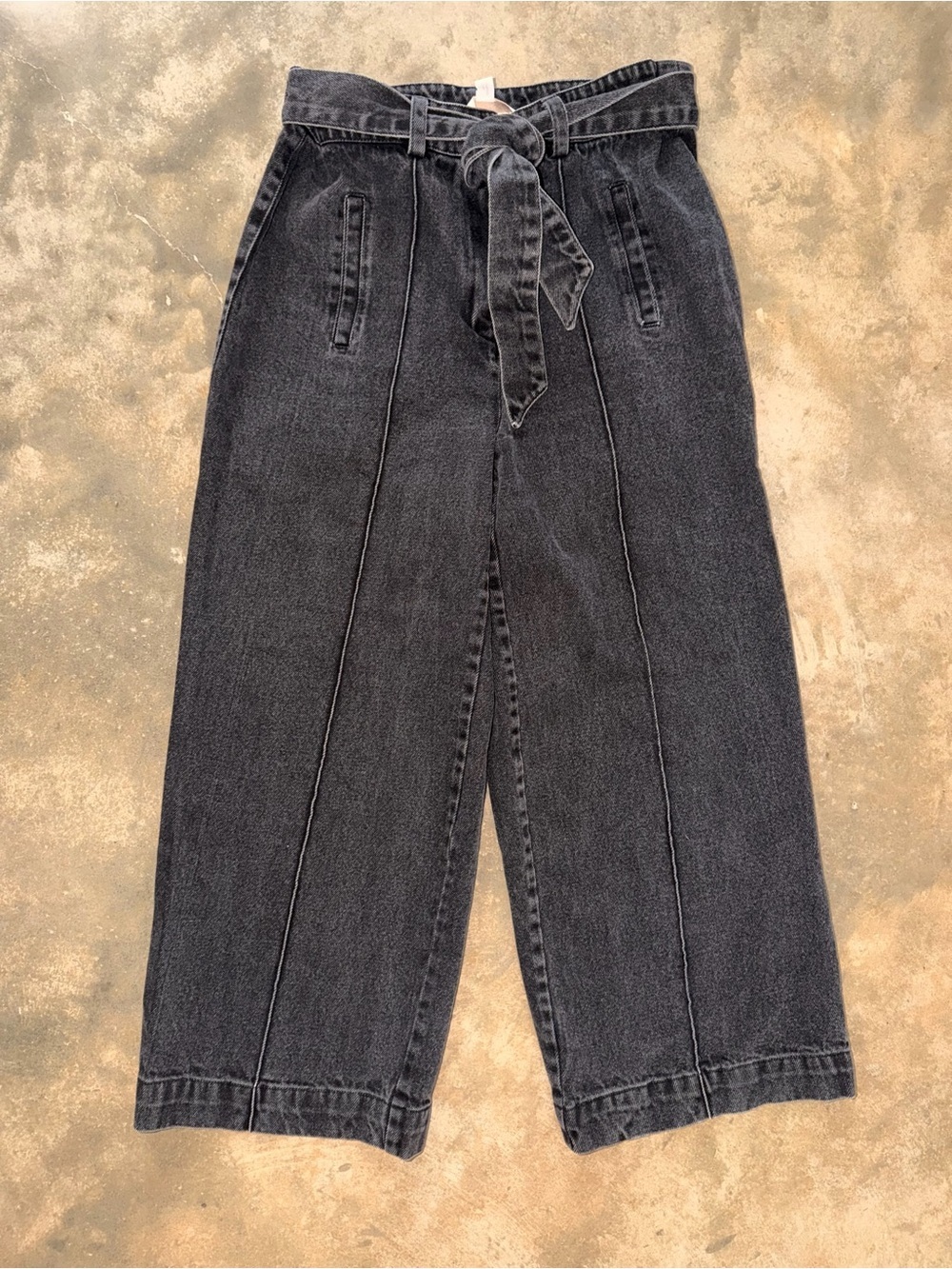 Cleobella Black Wide Leg Cropped Jeans Tie Belt High Rise Size 8